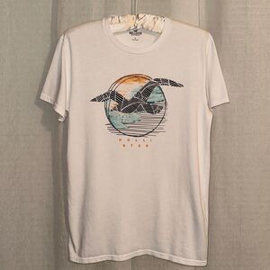 Hollister S White Navy Orange Teal Graphic Short Sleeve Tee